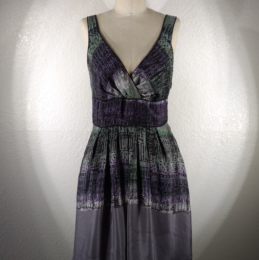 Biya by Johnny Was Spun Silk Peplum Bao Dress In Braille Colorway S NWT